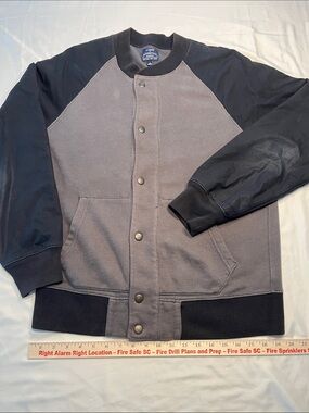 J.Crew Authentic Fleece Snap Front Varsity Bomber Jacket Gray Black Mens M